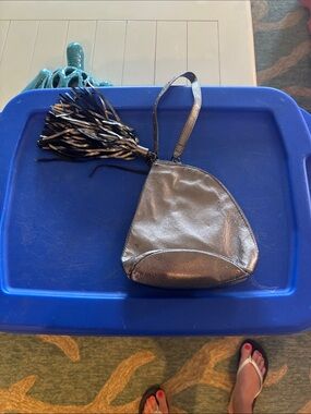 Hobo Metallic Silver Wristlet with Tassel